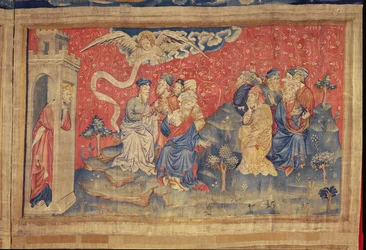 Ärkeängeln förutspår seger, från Apokalypsens gobeläng i Angers, 1373-87 (gobeläng)